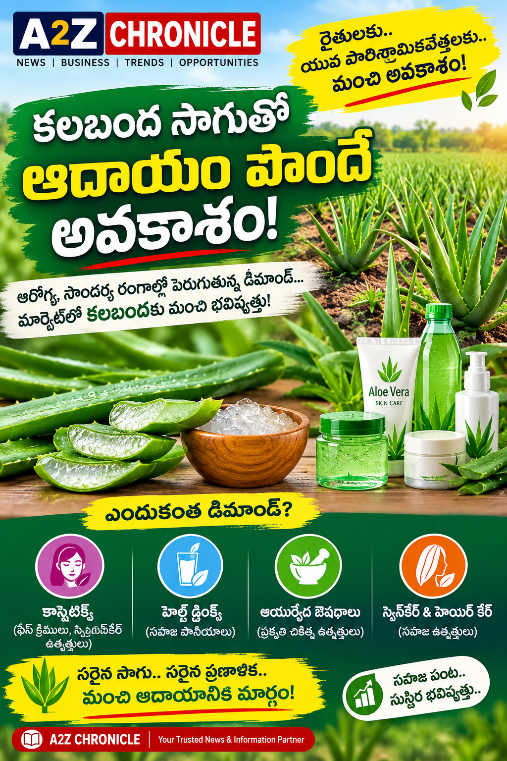కలబంద సాగుతో ఆదాయం పొందే అవకాశం | Aloe Vera Farming Business Idea